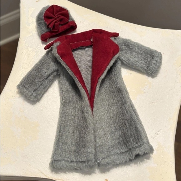 Vtg Barbie Clone Faux Fur Coat & Hat Gray Maroon Trim Maddie Mod Shillman - Picture 1 of 5
